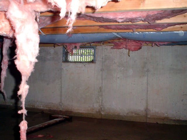 Crawl E Repair Encapsulation Troy Albany Schenectady New York Crawl E With Vents Showing Mold Rot And Fibergl Insulation Dripping