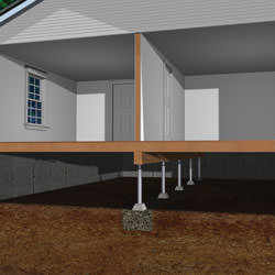 Illustration of a repaired crawl space structure with crawl space jacks