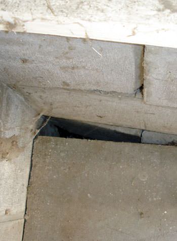 inward rotation of a foundation wall damaged by street creep in a garage in Ballston Spa