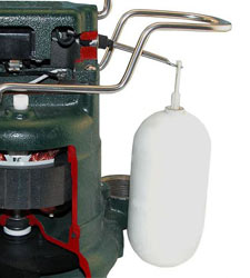 a sump pump switch closeup on a Zoeller pump